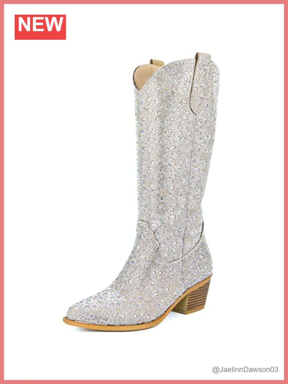 Women's Rhinestone Cowboy Boots Pointed Toe Block Heel Sparkly Knee-High